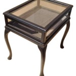 Antique Glass Top Display Case Wood Side Table